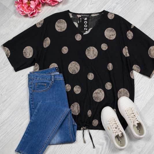 Short Sleeve Verity Tie Top - Grey/Black Lunar