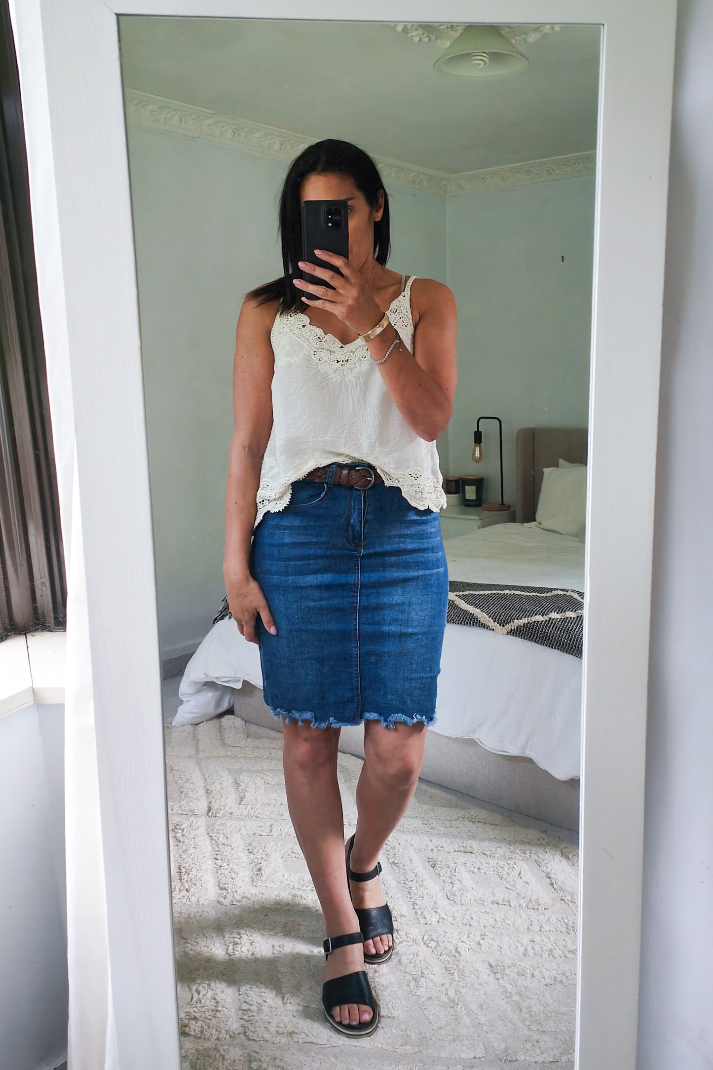 Cream - Boho Embroidered Detail Denver Singlet