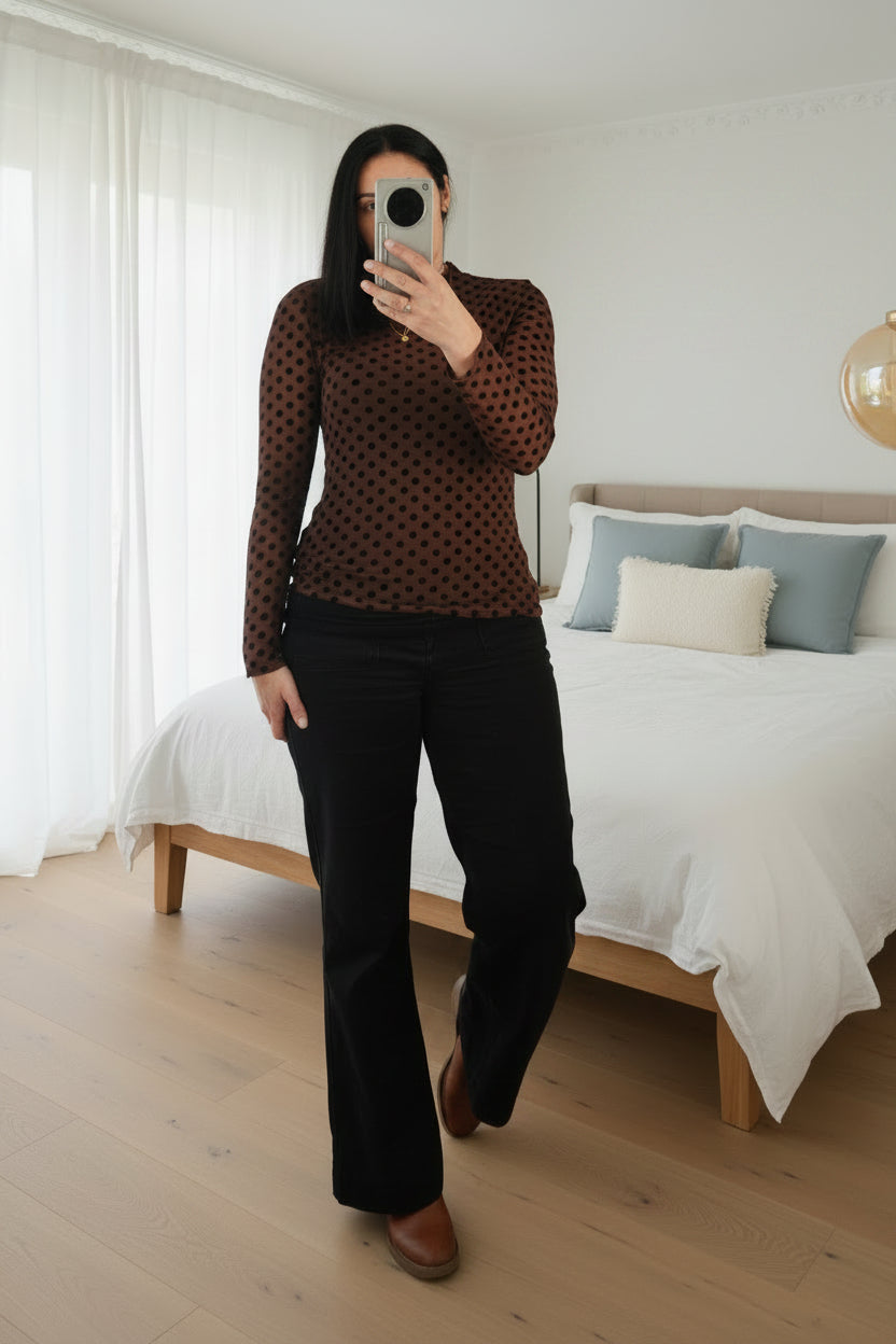 Chocolate Polka Dot Mesh Top