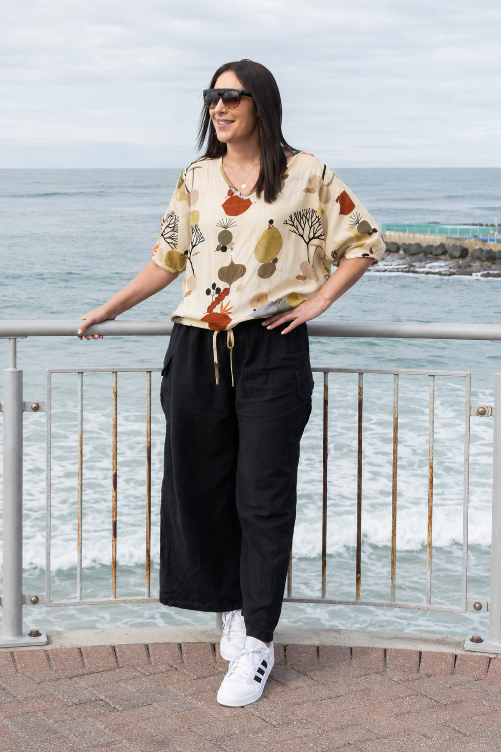 Short Sleeve Verity Tie Top - Natural Forest
