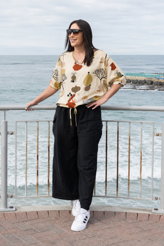 Short Sleeve Verity Tie Top - Natural Forest