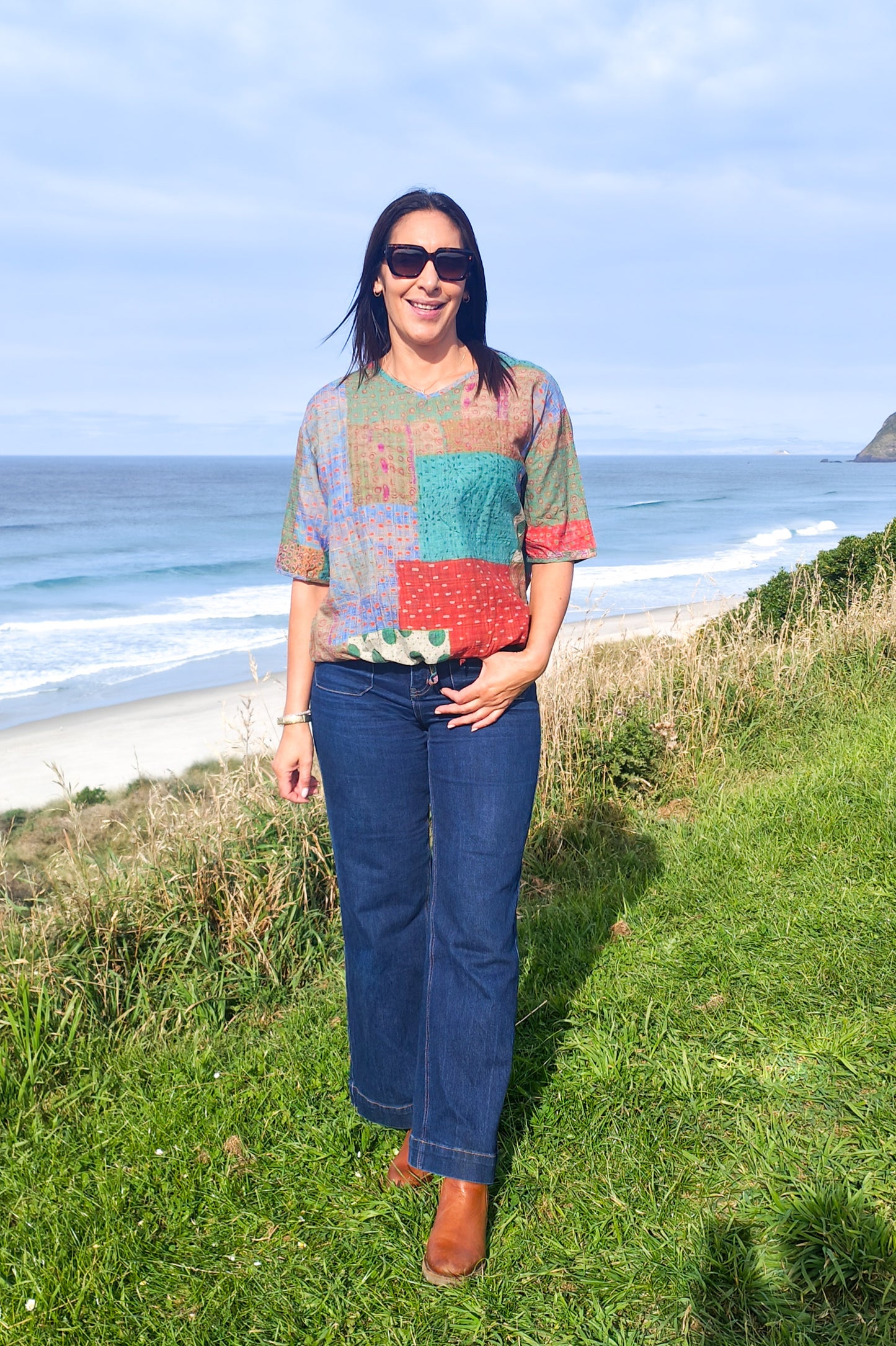 Short Sleeve Verity Tie Top - Vintage Quilt