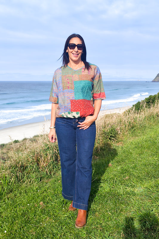 Short Sleeve Verity Tie Top - Vintage Quilt