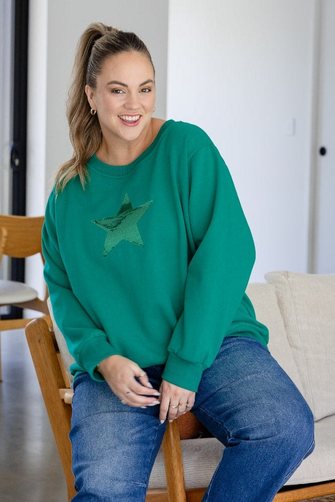 Star Sequin Sweat - Emerald