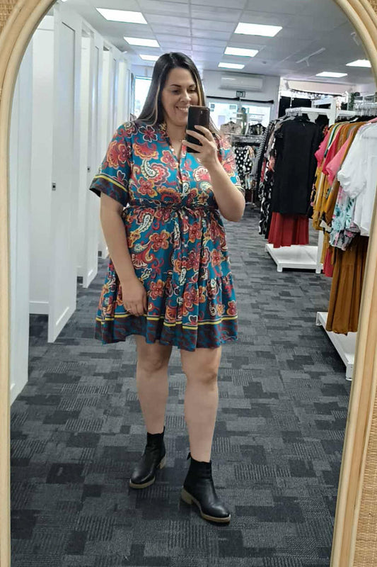 Tiered Paisley Cashew Dress - Teal