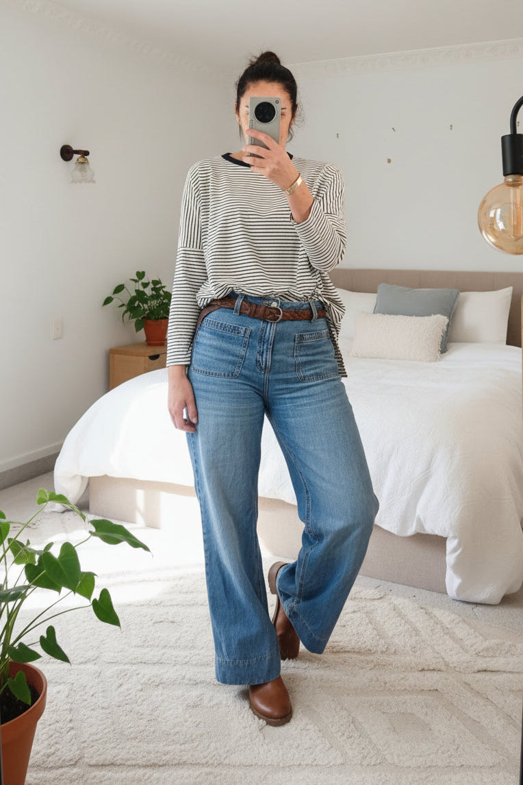 Navy/Natural - Loose Punn Striped Top