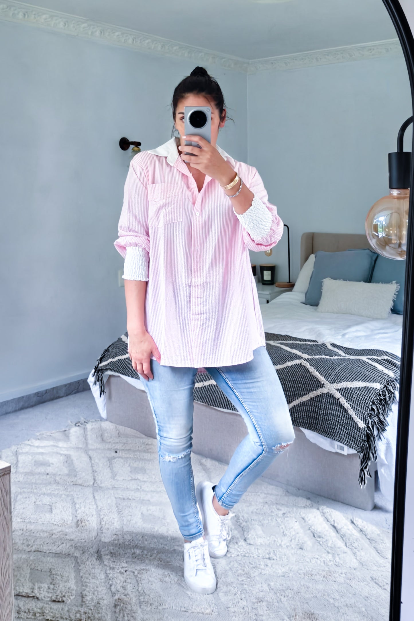 Maisy Pinstripe Shirt - Pink/White
