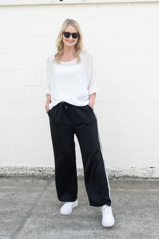 Plain Side Stripe Joggers - Black