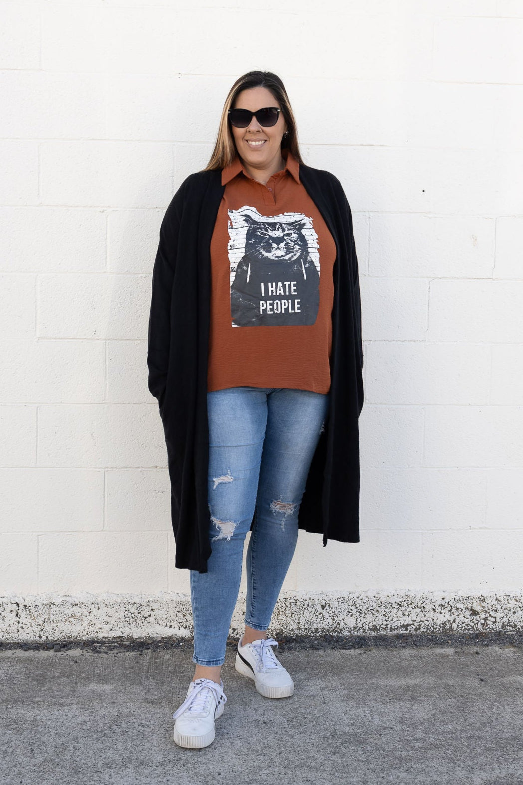 Deep Rust - Cats I Hate People Collared Top