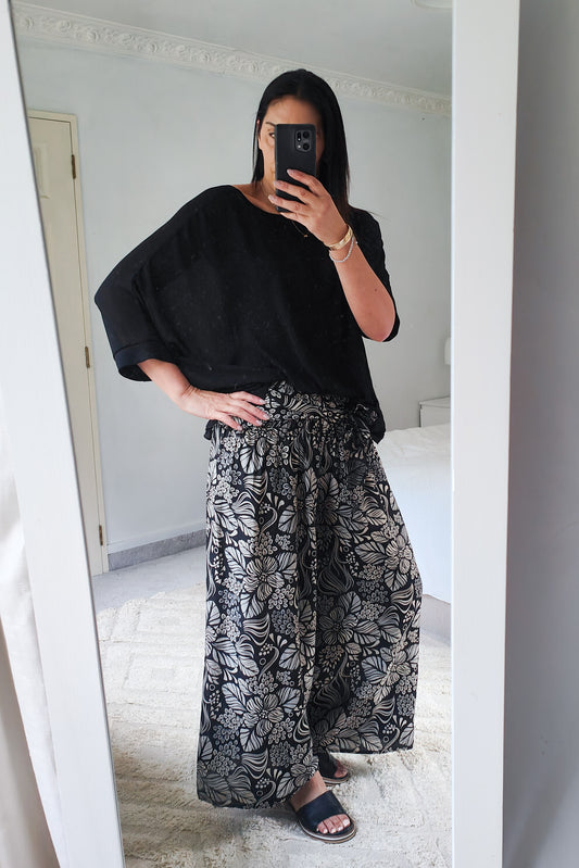 Loose Tie Palazzo Pants - Monochrome Gardenia