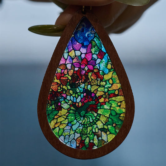 Mosaic Art - Stained Glass Wood & Resin Earring
