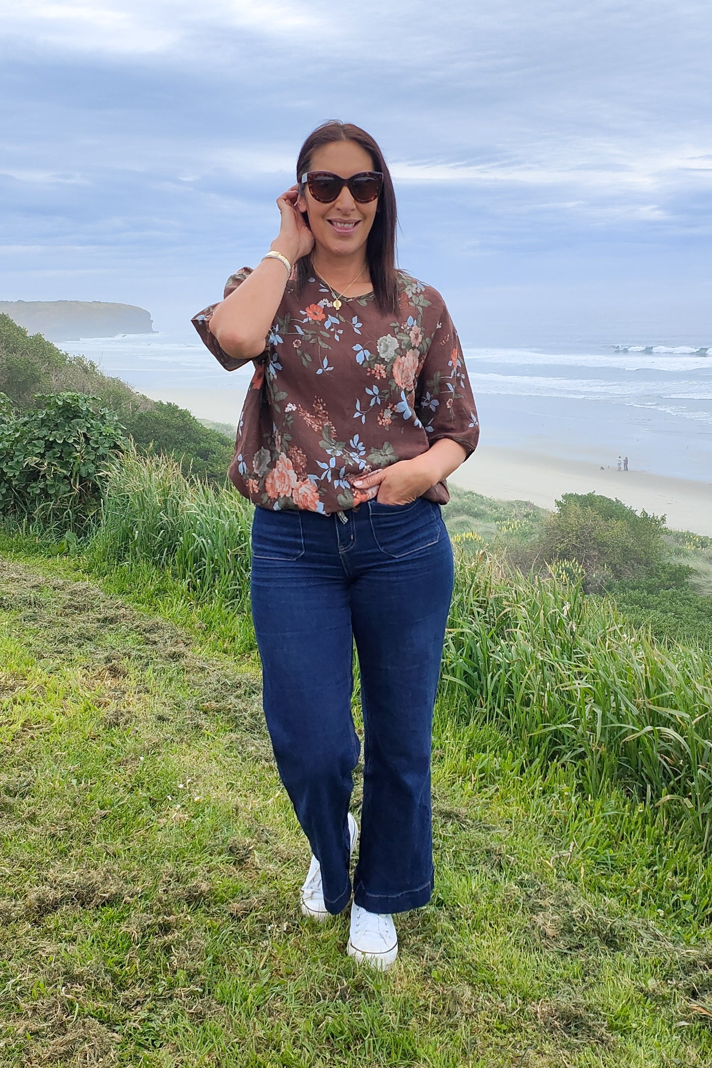 Short Sleeve Verity Tie Top -   Oak Floral