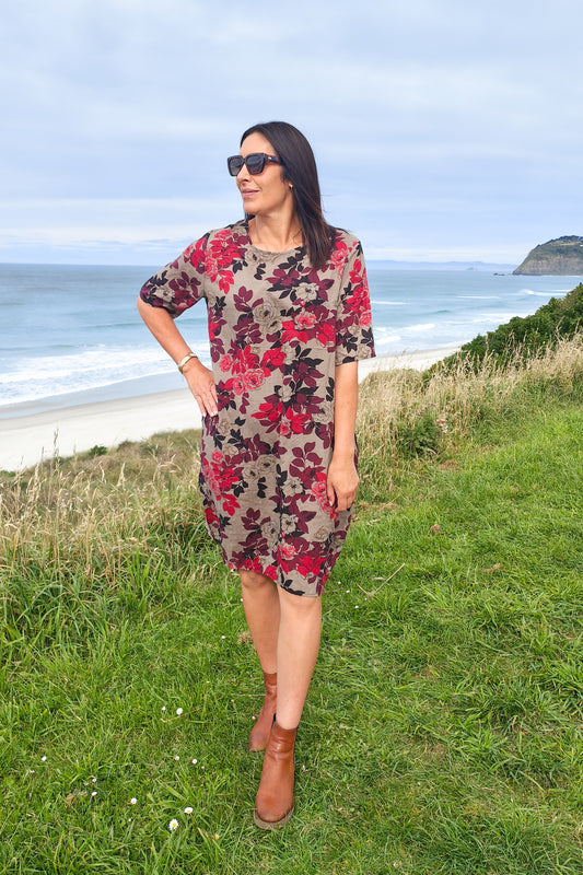 Burgundy Rose Garden  - Smock Dress