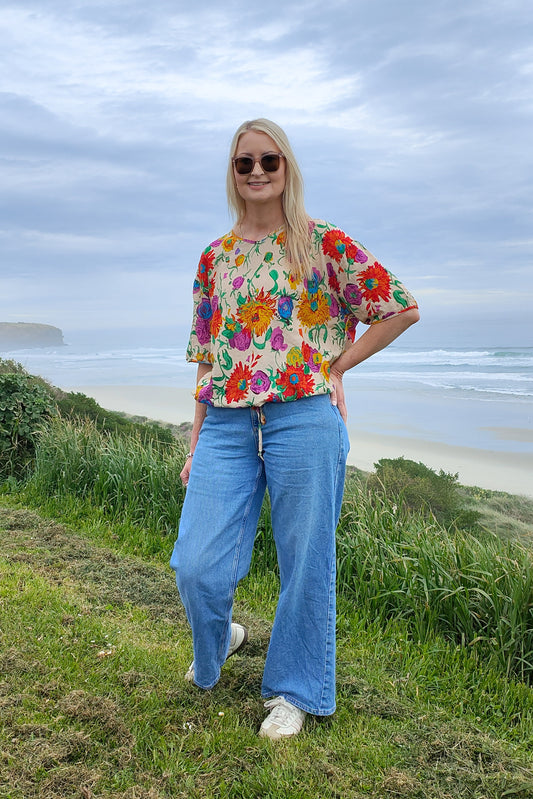 Short Sleeve Verity Tie Top -    Sand Fiesta