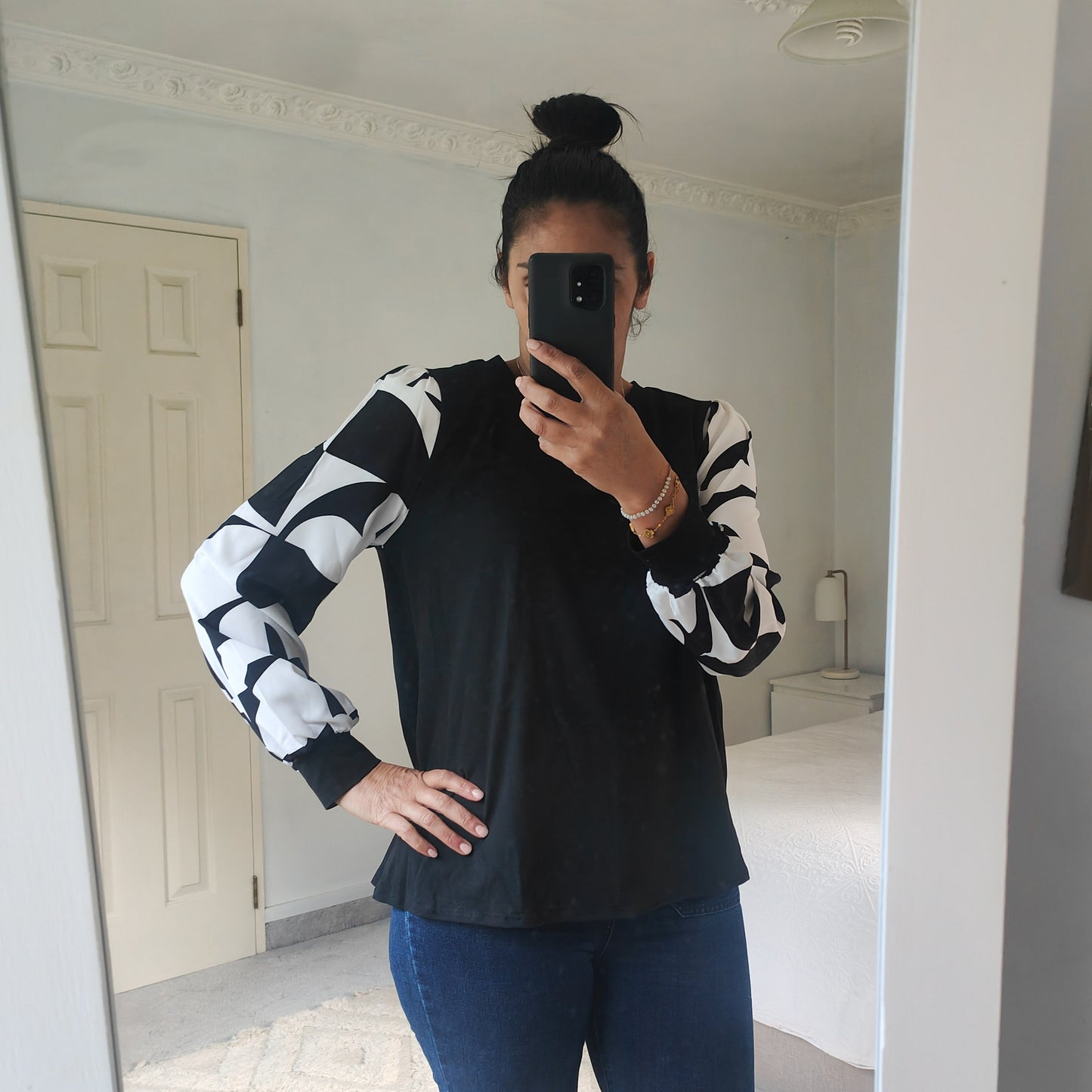Black Silky B/W Sleeve Rosalita Top