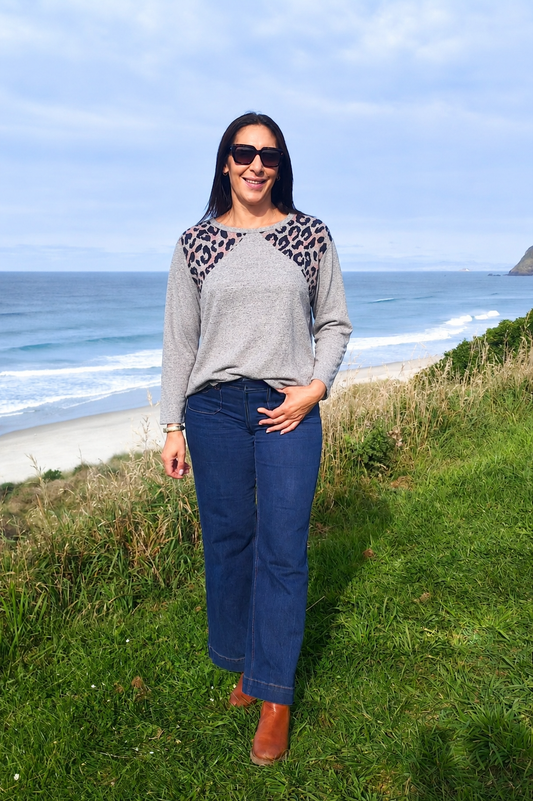Animal Insert Leoni Top - Grey Marl