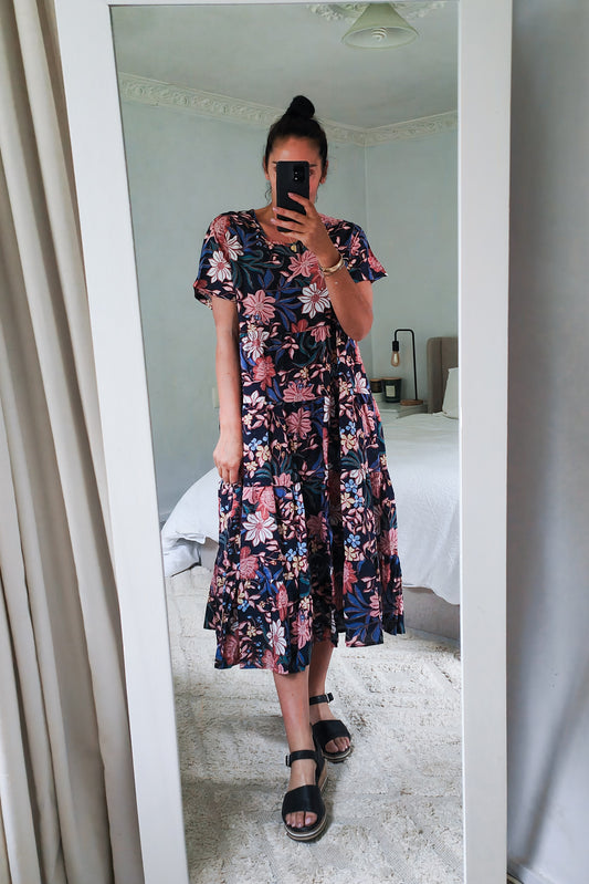 Nula Dress - Navy Blush Bouquet