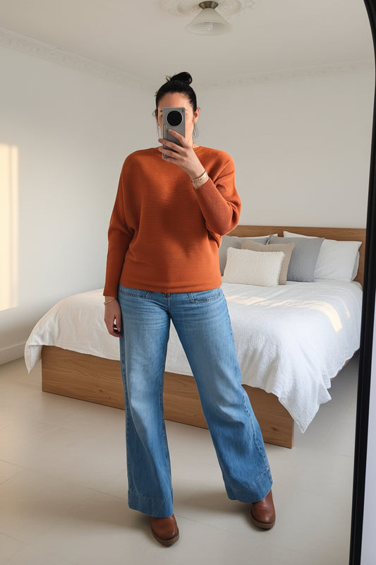 Rust - Nellie Ribbed  Batwing Knit