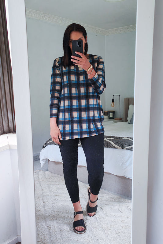 Plaid Print Acrylic Jersey - Blue