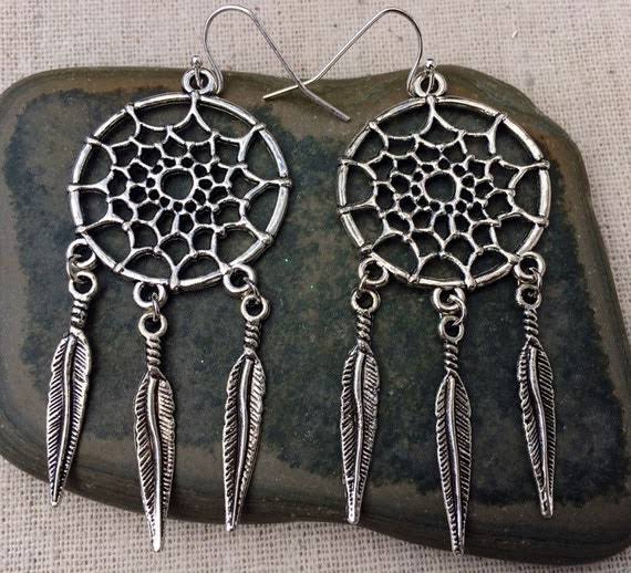 Silver Dangle Dreamcatcher Earrings