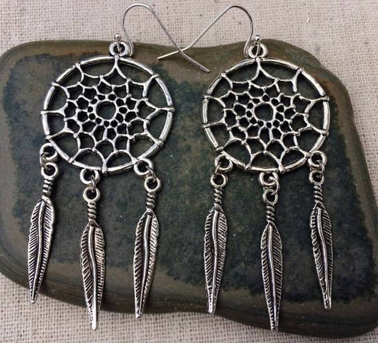 Silver Dangle Dreamcatcher Earrings