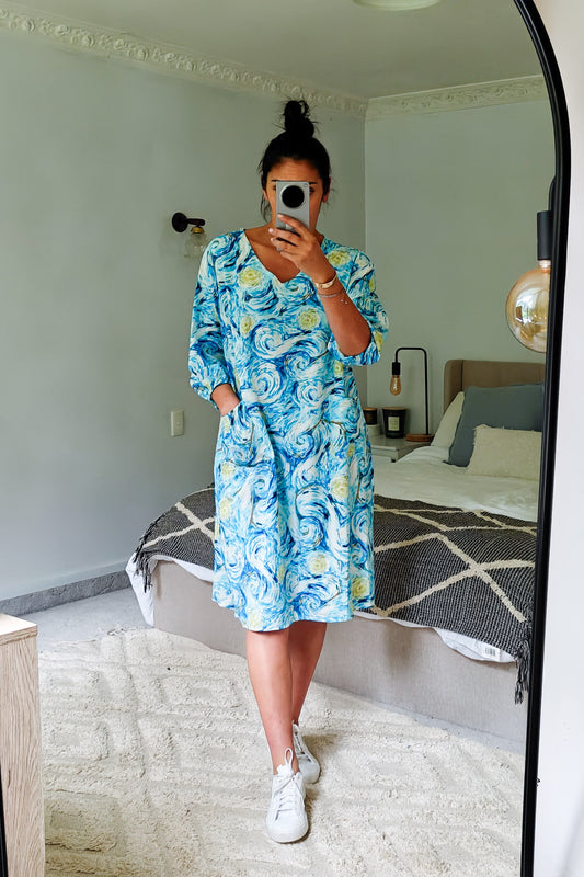 Abstract Swirl Tunic/Dress - Blue