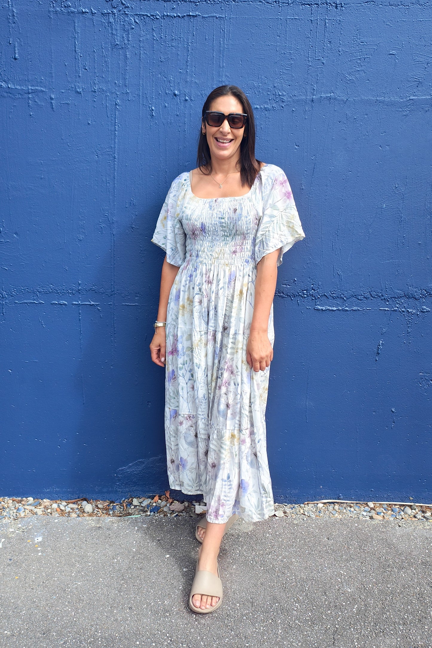 Shirred Bust Soph Maxi - Watercolour Floral