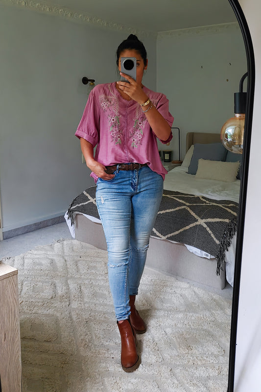 Boho Embroidered Savannah Top - Pink