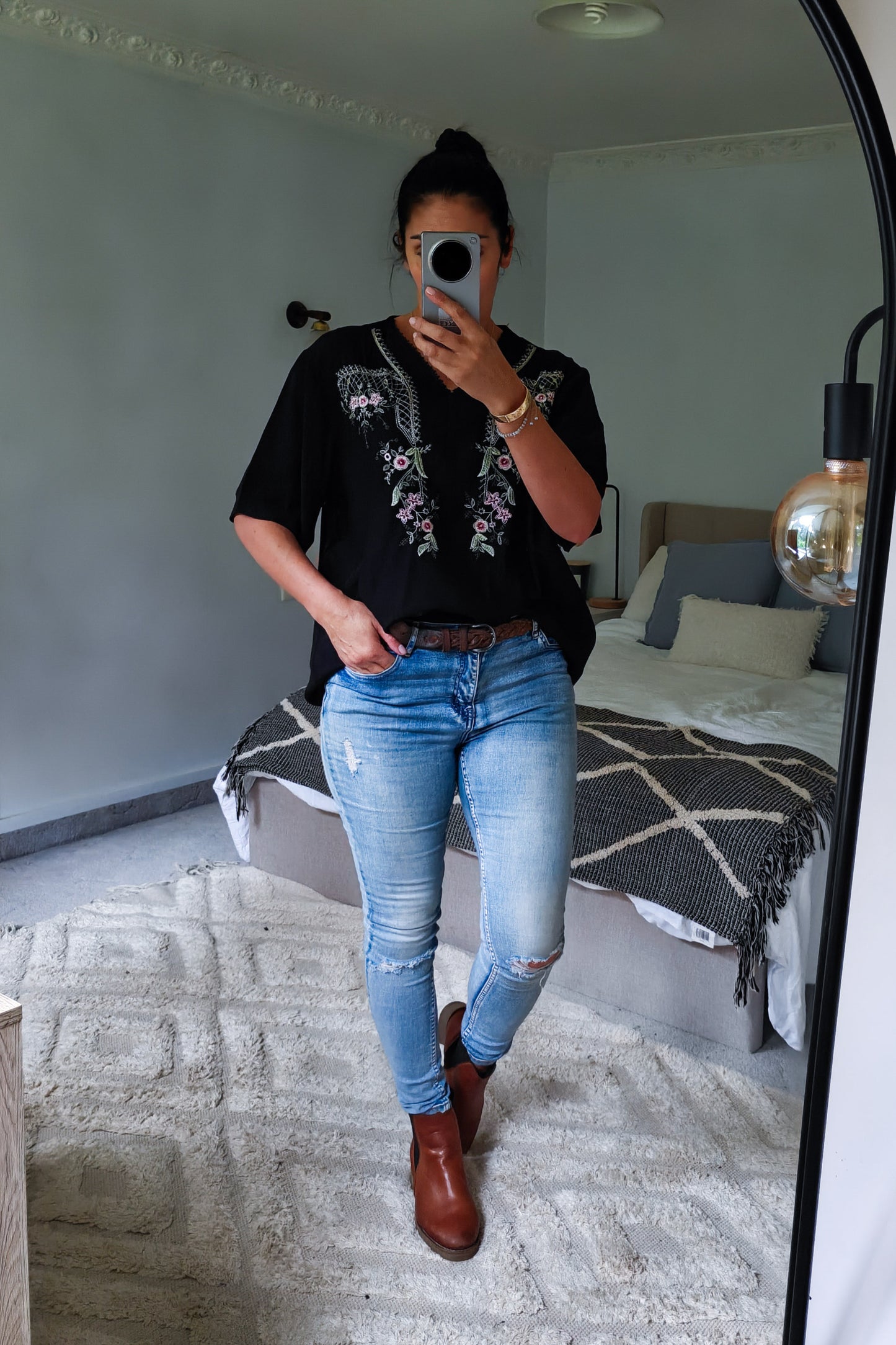 Boho Embroidered Savannah Top - Black