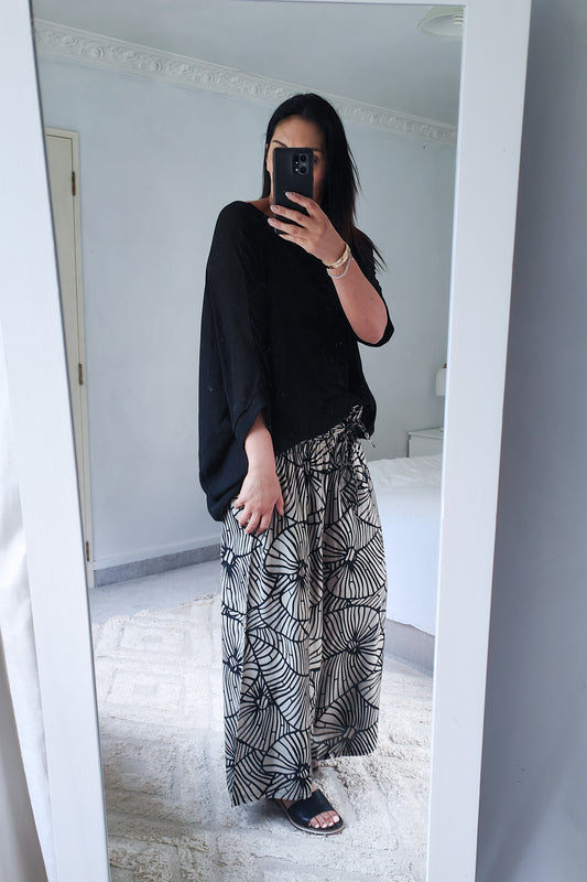 Loose Tie Palazzo Pants - Ornamental Stencil