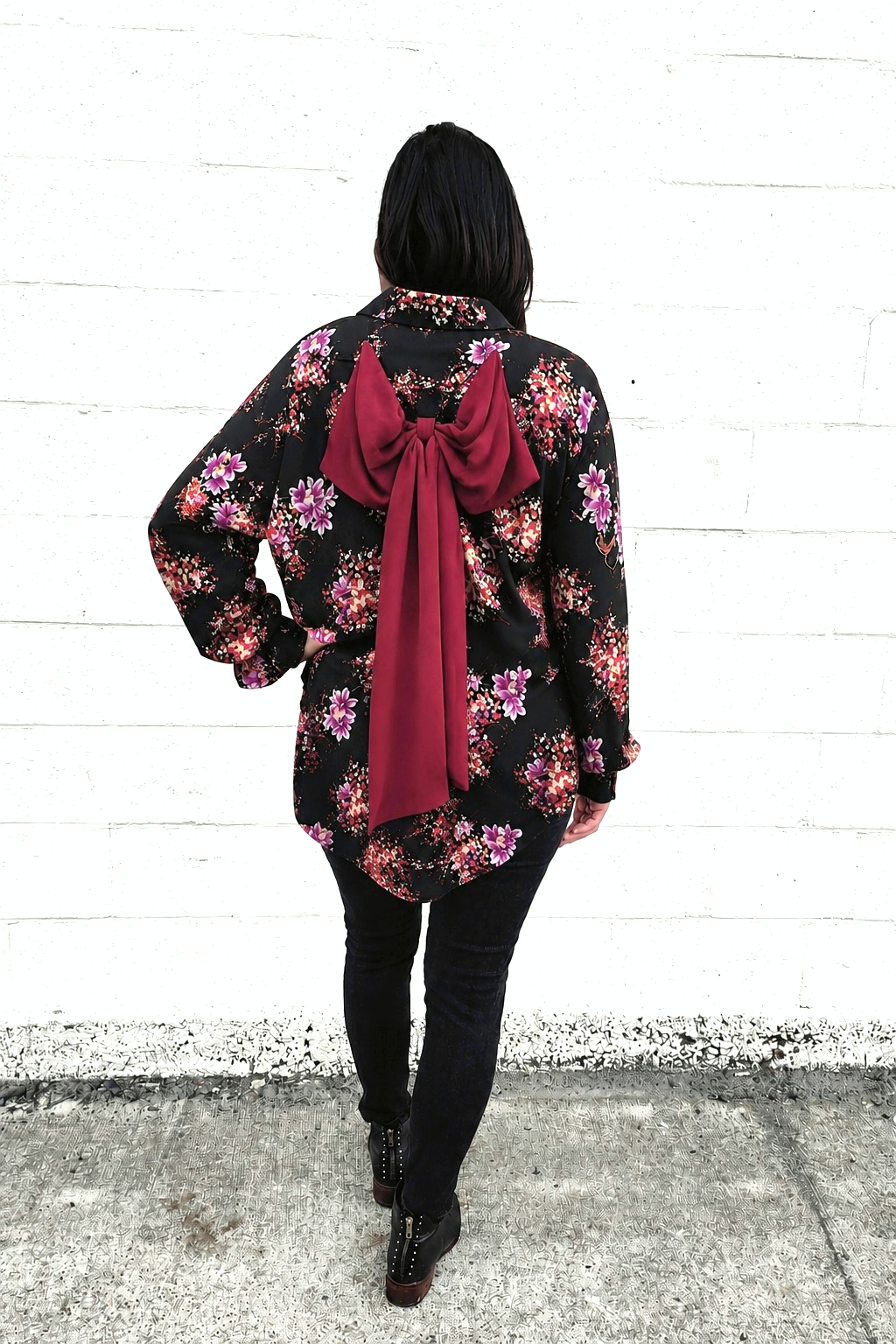 Belle Bow Back Silky Shirt - Oriental Blossom