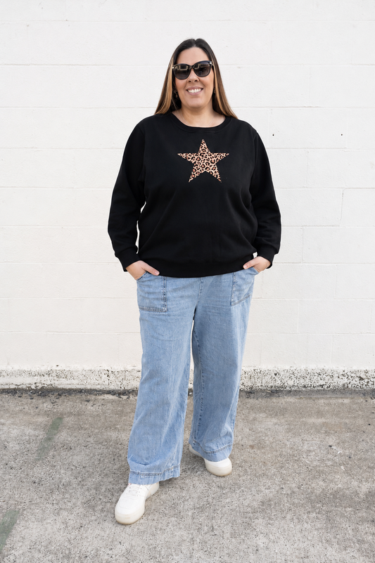 Star Leopard Sweat - Black