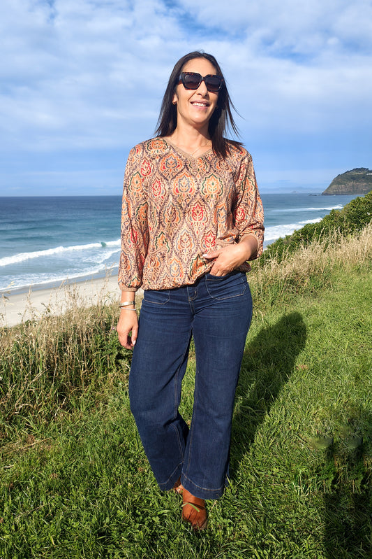 Lila Button Jersey - Damask