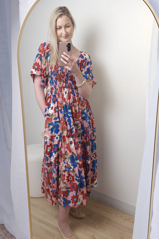 Shirred Bust Soph Maxi - Pink Tropic