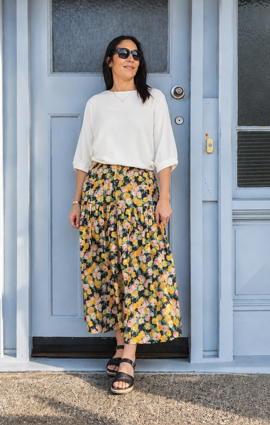Tiered Victoria Maxi Skirt - Vibrant Dark Floral