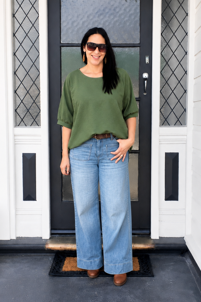 Plain Draped Izzy Top - Sage