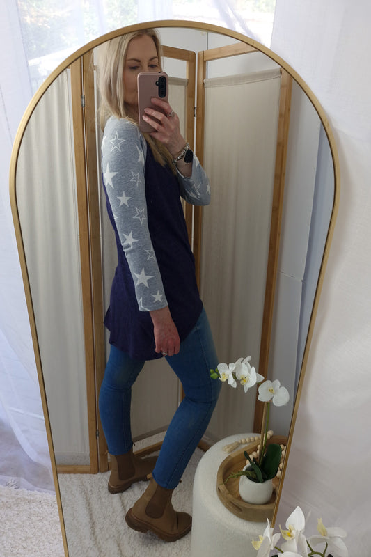 Quinn Star Sleeve Top - Blue Marl Body