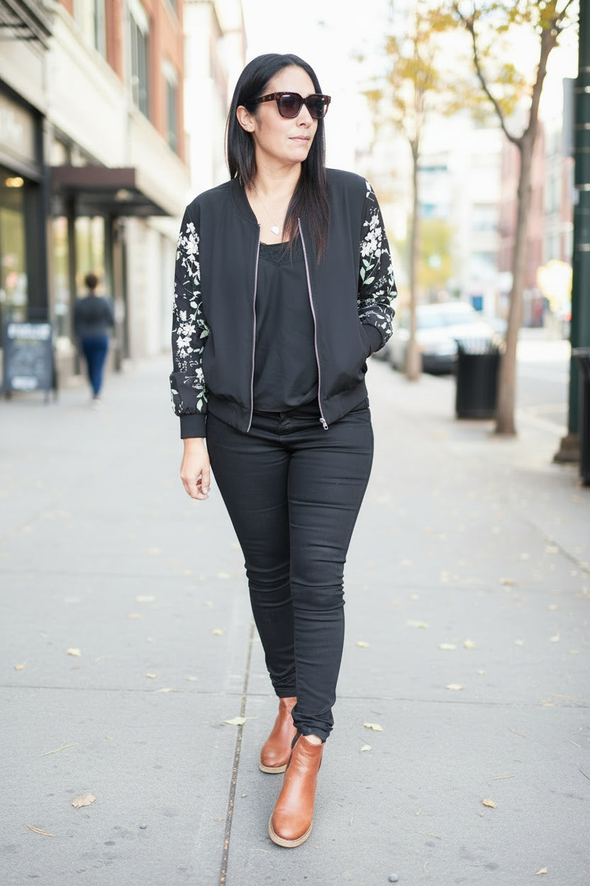Emmerson Floral Zip Up - Black