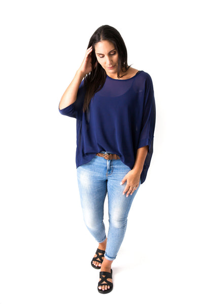 PRE-ORDER** Navy Draped Top- Essential Collection