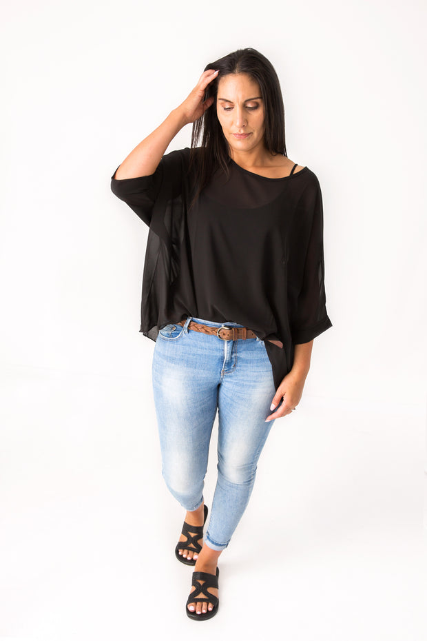 PRE-ORDER** Black Draped Top - Essential Collection