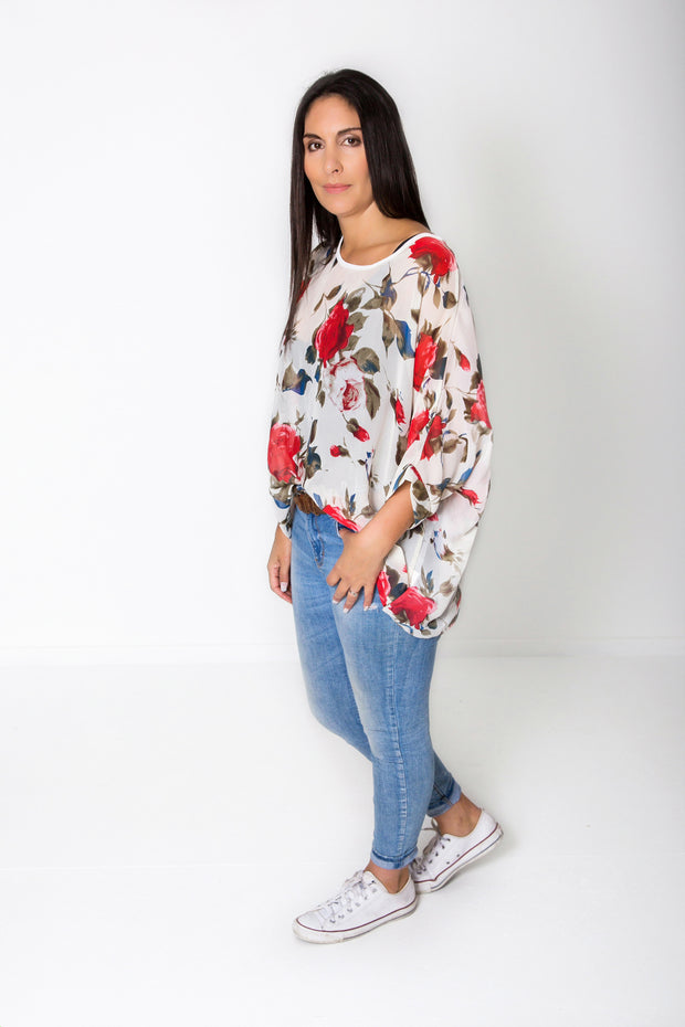 Cream Rose Draped Tops - Floral Collection