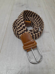 Wide Woven Belt - Brown & Cream