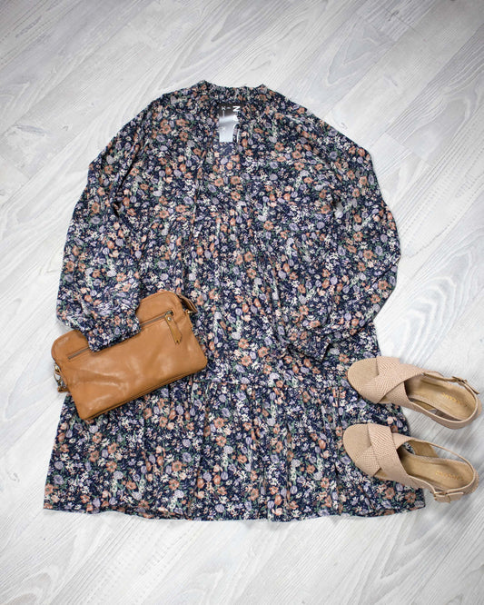 LS Floral Elisha Dress - Navy