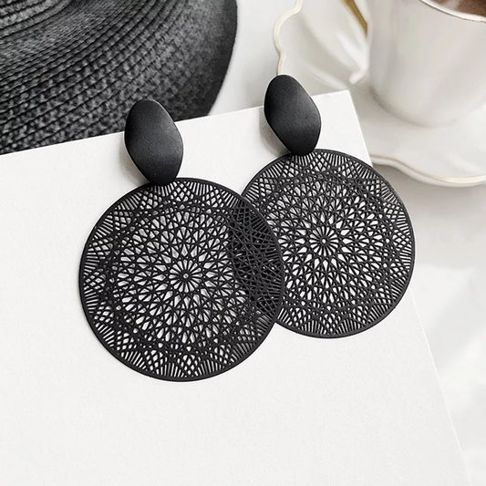 Black Mesh Mandala Earrings