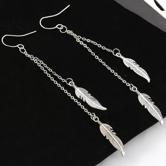 Layered Silver Feather Earrings