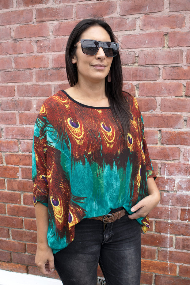 Bold Green Peacock Draped Top - Wild Collection
