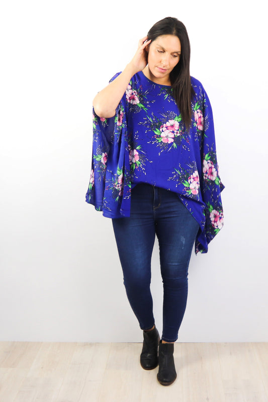 Butterfly Top - Electric Blue Floral