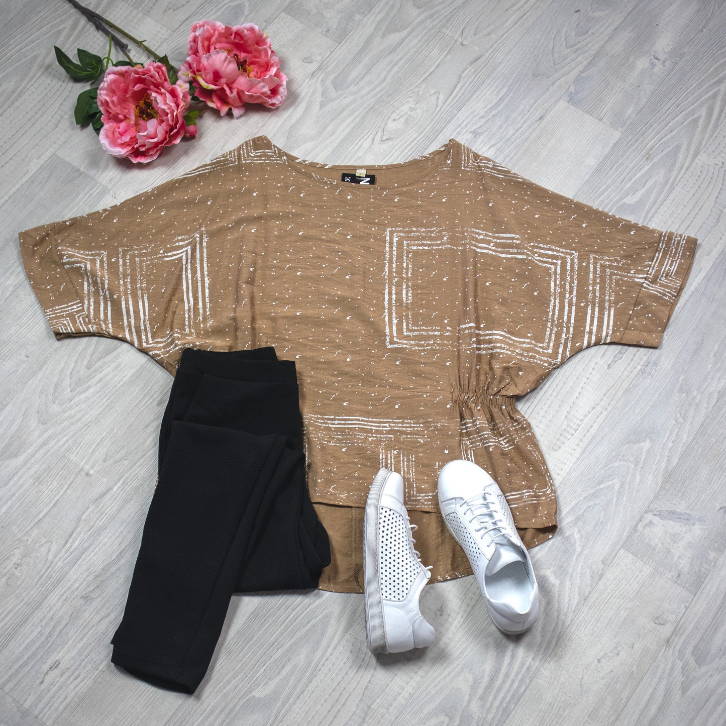 Gathered Waist Geo Top - Latte