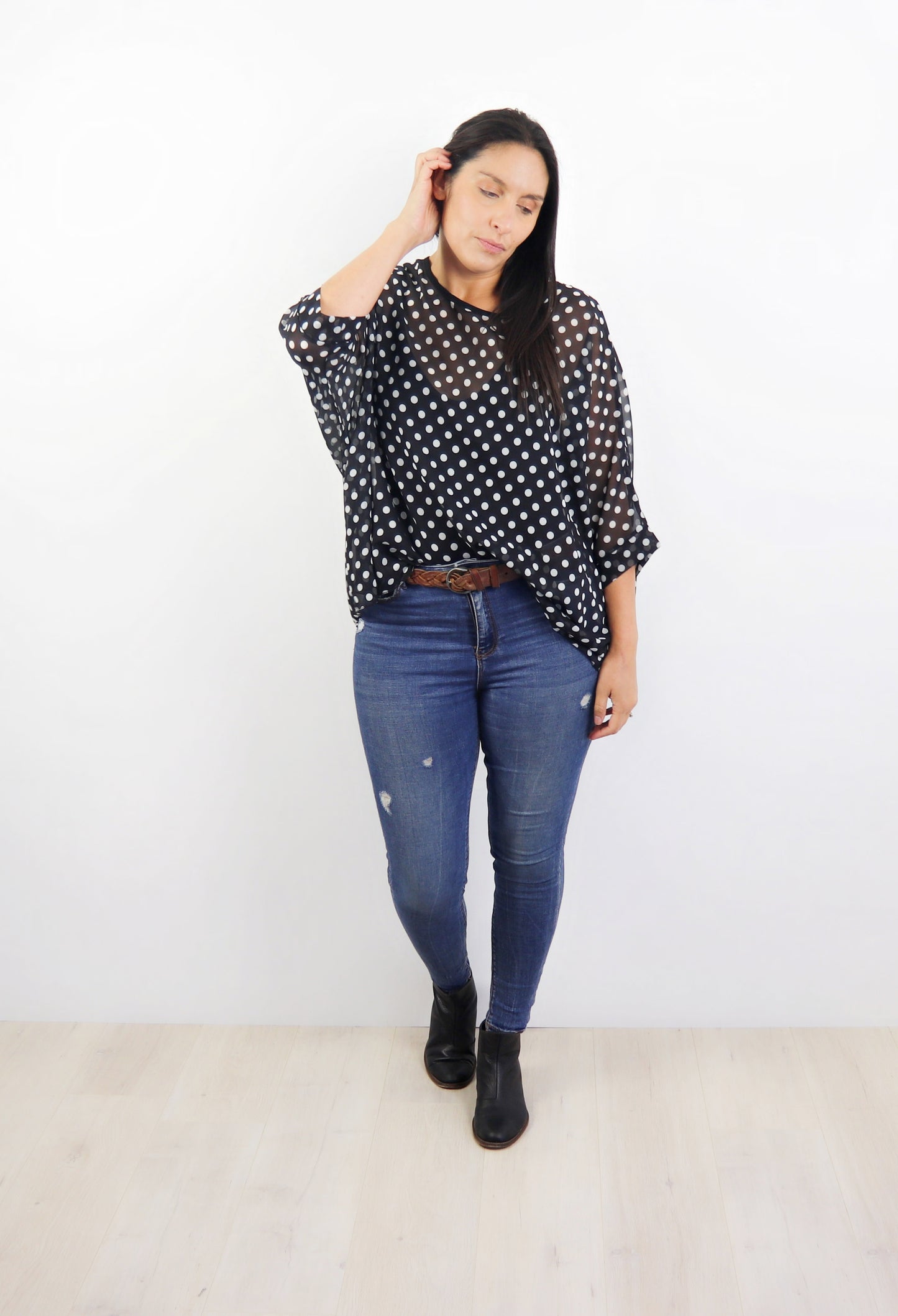 B/W Dot Draped Top - Vogue Collection