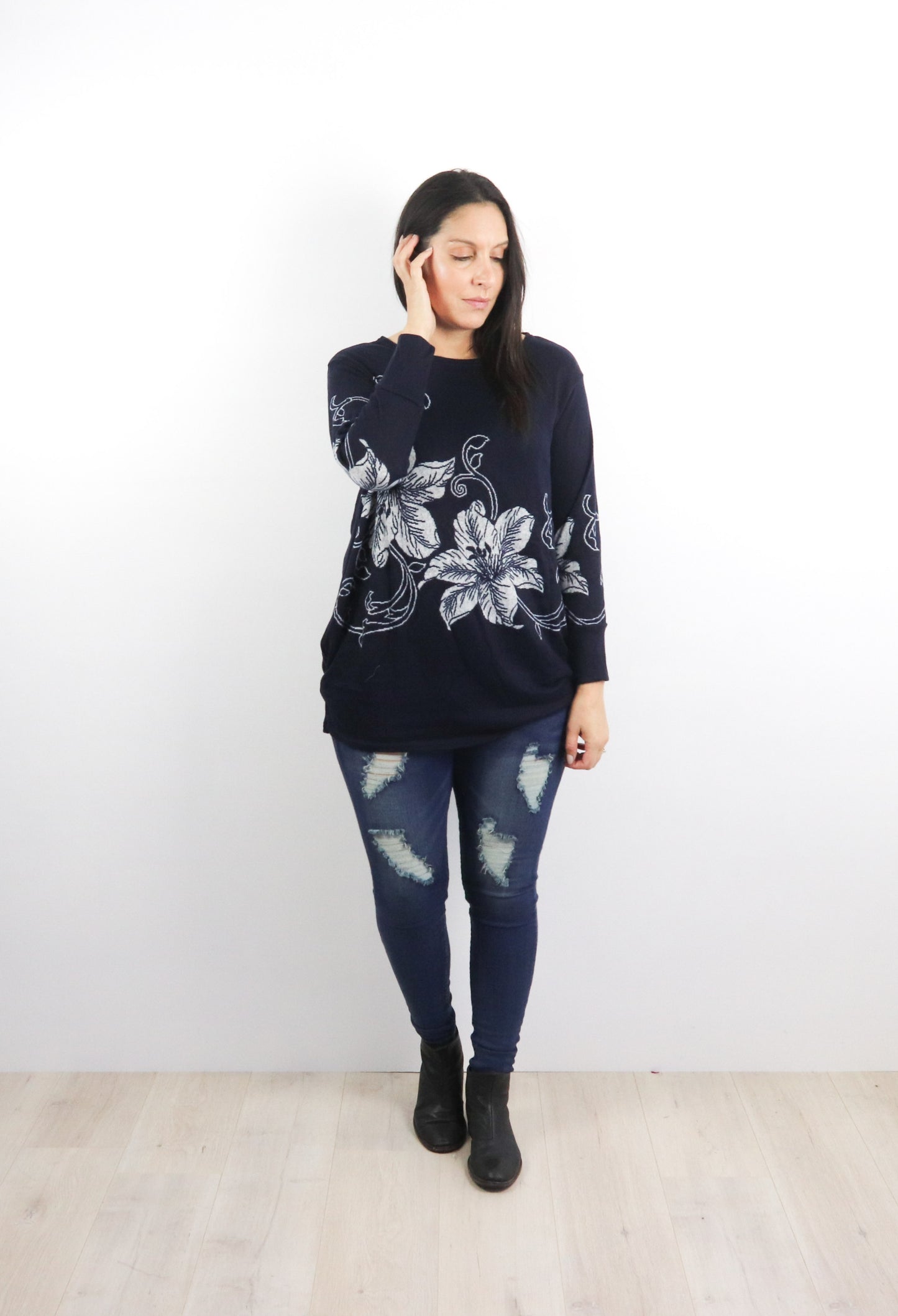 Navy Hibiscus Acrylic Jersey